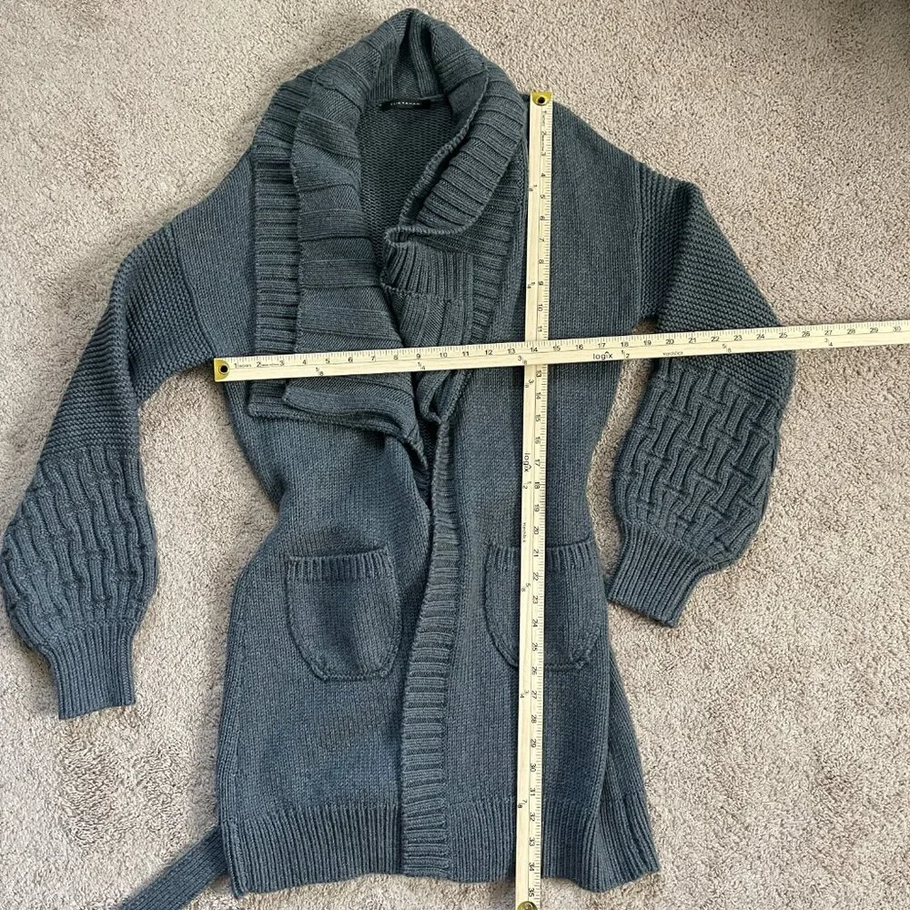 Elie Tahari Double Shawl Collar Midi Balloon Sleeve Cardigan Gray Thick Womens L - Picture 6 of 7